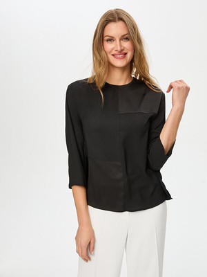 Faik Sönmez Saten Garnili 3/4 Kol Yuvarlak Yaka Şık Bluz S26BLZ040