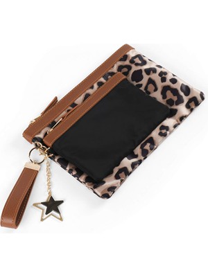 Faik Sönmez Leopar ve Metal Aksesuarlı Clutch Çanta Seti W26CNT010