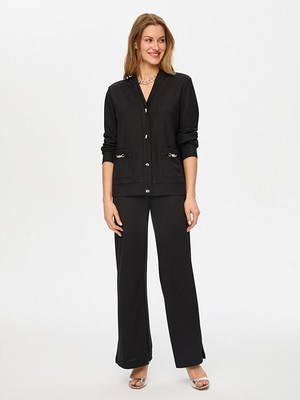 Faik Sönmez Triko Görünümlü Metal Aksesuar Detaylı Hırka S26HRK004