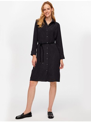 Faik Sönmez Kuşaklı Kendinden Dokulu Şönil Elbise W26ELB023