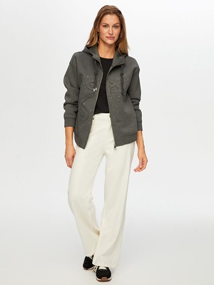 Faik Sönmez Relax Baskı ve Taş Detaylı Kapüşonlu Sweatshirt W26SWT010