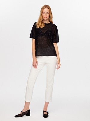 Faik Sönmez Kendinden Payetli Kısa Kol Ince Triko Bluz W26TRB020