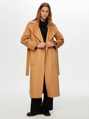 Faik Sönmez Kaşmir Karışımlı Kuşaklı Manto W26MAN002