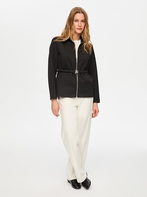 Faik Sönmez Önü Fermuarlı Kemer Detaylı Örme Ceket S26CKT023