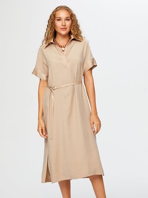 Faik Sönmez Saten Garnili Kısa Kol Şık Torba Elbise W26ELB005