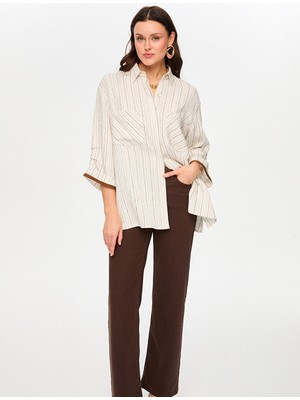 Faik Sönmez Kendinden Sim Çizgili Overshırt Tunik S26TNK018