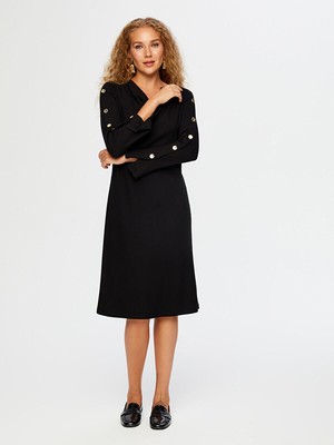 Faik Sönmez Kolları Düğme Detaylı Uzun Kollu Kaşkorse Örme Elbise W26ELB021