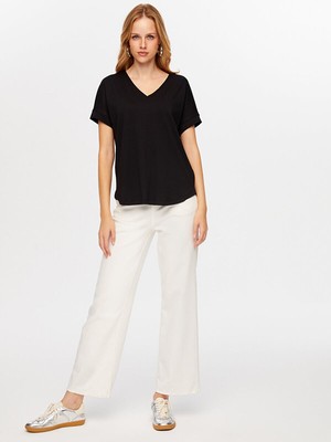 Faik Sönmez Relax Toka Detaylı Modallı V Yaka Örme Bluz W26BLZ031