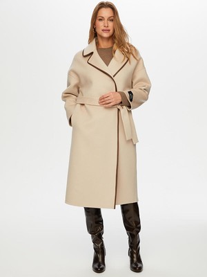 Faik Sönmez Deri Biye Detaylı Kaşmir Karışımlı Manto W26MAN001