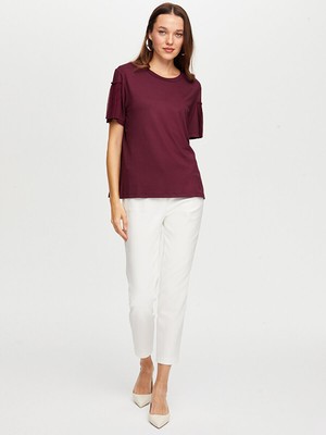 Faik Sönmez Kolları Pilise Detaylı Yuvarlak Yaka T-Shırt W26TSH079