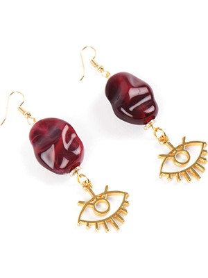 Faik Sönmez Gold Göz Detaylı Taş Küpe W26KUP003