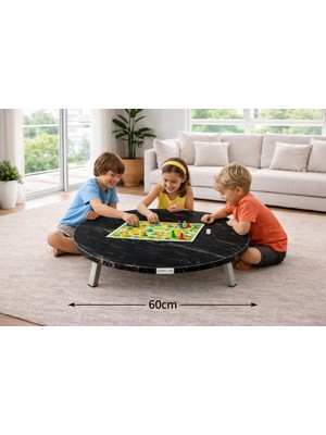Alesta Life 60  cm  Siyah Katlanabilir Metal Ayaklı Yer Sofrası | Hamur Açma Tahtası | Oyun Masası - 21  cm  Yükseklik