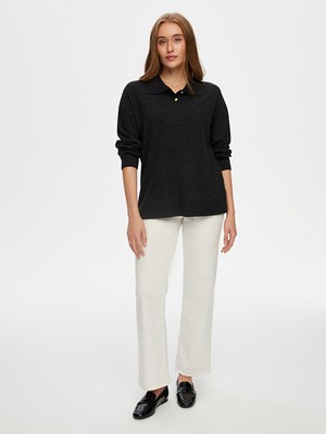 Faik Sönmez Gold Düğme Detaylı Kaşmir Karışımlı Polo Yaka Triko Bluz W26TRB004