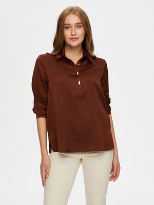 Faik Sönmez Gold Düğme Detaylı Şık Bluz W26BLZ033