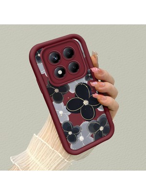 Ucuc Xiaomi Redmi Note 14 Pro 4g Uyumlu Silikon Malzeme Darbeye Dayanıklı Bordo Renkli Kılıf Çiçekler Desen