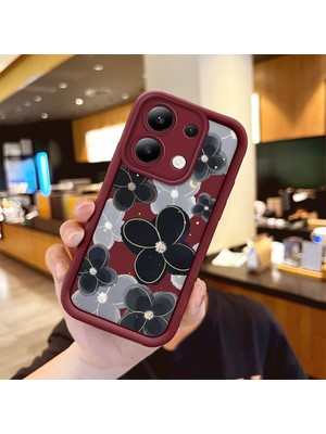 Ucuc Xiaomi Redmi Note 13 4g Uyumlu Silikon Malzeme Darbeye Dayanıklı Bordo Renkli Kılıf Çiçekler Desen