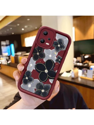 Ucuc Xiaomi Redmi Note 12 5g Uyumlu Silikon Malzeme Darbeye Dayanıklı Bordo Renkli Kılıf Çiçekler Desen
