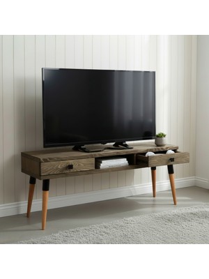 Mobenta Masif Ahşap Tv Ünitesi 120 cm – Iskandinav Stil, Doğal, 2 Çekmeceli ve 1 Raflı | Modest TV-120 Cv Tk