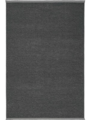 Cool Halı Marcos Antrasit Gri Düz Renk Çizgili Makinede Yıkanabilir Ince Yazlık Kaymaz Taban Dokuma Kilim