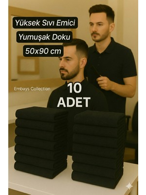 Embays Collection  ( 10 Adet ) 50X90CM Pamuklu Havlu , Berber Havlusu, Kuaför Havlusu, Sporcu Havlusu, El Yüz Havlusu