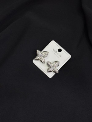 Luxury Gümüş Renk Çiçek Taşlı Küpe