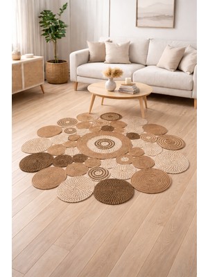 Halımax Salda JUT03 Hasır Çift Taraflı Yıkanabilir Jüt Kilim Mutfak Banyo Koridor Halısı Yuvarlak Jüt Halı