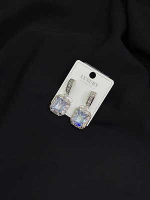 Luxury Gümüş Renk Zirkon Küpe