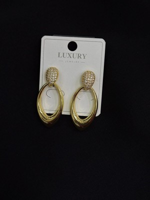 Luxury Gold Renk Damla Taşlı Küpe