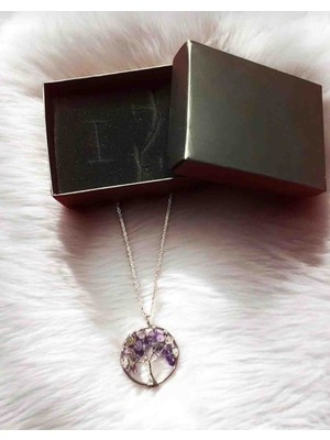 Efulim Doğaltaş Hayat Ağacı Doğal Taş Kolye-Ametist-(Kutusuyla Birlikte Gönderilmektedir)