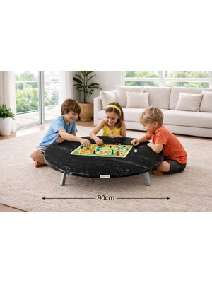 Alesta Life 90  cm  Siyah Katlanabilir Metal Ayaklı Yer Sofrası | Hamur Açma Tahtası | Oyun Masası - 21  cm  Yükseklik
