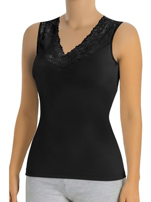 Öts Kadın Atlet Kalın Askılı Dantel V Yaka (%90 Viskon - %10 Elastan)