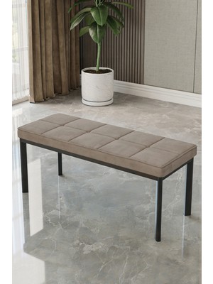Baresmu Aren Bench Puf – Çımalı Oturma Bankı 105X40 cm | Modern Bench Puf Siyah Metal Ayaklı Çımalı