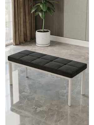 Baresmu Aren Bench Puf – Çımalı Oturma Bankı 105X40 cm | Modern Bench Puf Beyaz Metal Ayaklı Çımalı