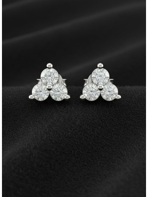 Erdobia 925 Ayar Gümüş Rodyum Renk 3 Taşlı Minimal Pırlanta Montürlü Trio Çivili Küpe