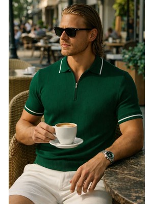 Kastrioti Premium Yarım Fermuarlı Polo Yaka T-Shirt