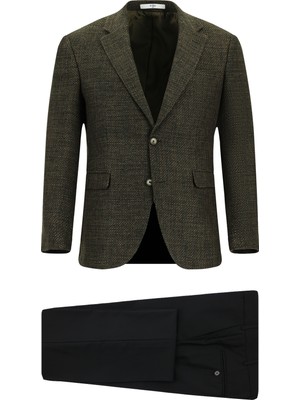 Kiğılı 7 Drop Slim Fit Dar Kesim Yünlü Desenli Kombinli Takım Elbise