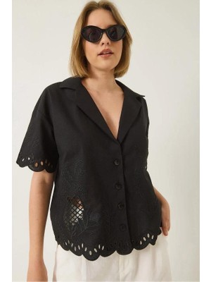 Septemmart Çiçek Işlemeli %100 Pamuk Bohem Kadın Gömlek