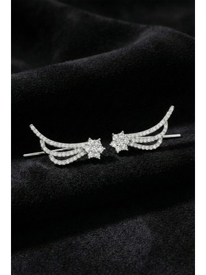 Erdobia 925 Ayar Gümüş Rodyum Renk Kayan Yıldız Sarmaşık Yatay Küpe