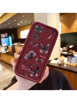 Ucuc Xiaomi Redmi Note 11/11S Uyumlu Silikon Malzeme Darbeye Dayanıklı Bordo Renkli Kılıf Zarif Baskılı Desen