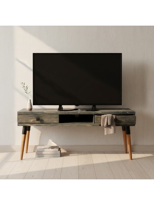 Mobenta Masif Ahşap Tv Ünitesi 120 cm – Iskandinav Stil, Doğal, 2 Çekmeceli ve 1 Raflı | Modest TV-120 An