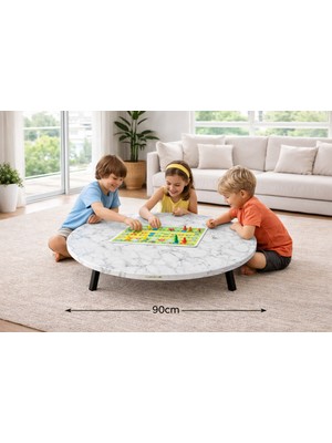 Alesta Life 90  cm  Beyaz Katlanabilir Metal Ayaklı Yer Sofrası | Hamur Açma Tahtası | Oyun Masası - 21  cm  Yükseklik