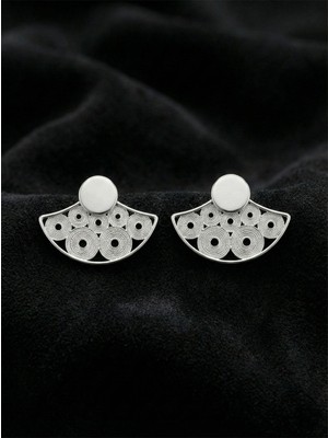 Erdobia 925 Ayar Elişi Telkari Gümüş Yuvarlak Desenli Yelpaze Çivili Küpe