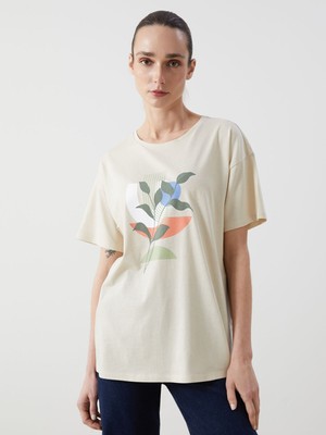 Lc Waikiki Yeni Sezon Bisiklet Yaka Çiçekli Kadın Tişört