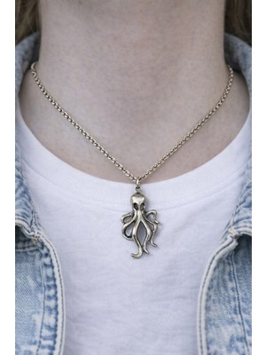 Herşey Nota Deep Octo – Ahtapot Figürlü Gümüş Renk Unisex Kolye (60 Cm)