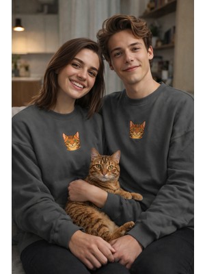 Muhtar Store Bengal Kedi Desenli Sevgili Sweatshirt – Iç Baskı Sevgililer Günü Çift Kombini