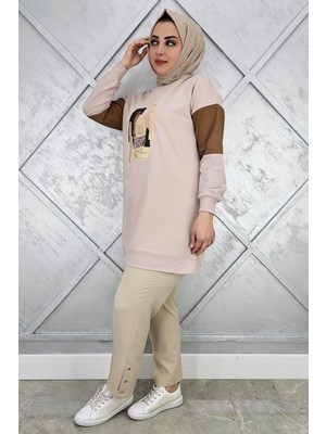 Pys Giyim Kadın Baskı Detaylı Kombinli Tesettür Tunik