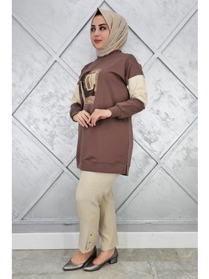 Pys Giyim Kadın Baskı Detaylı Kombinli Tesettür Tunik