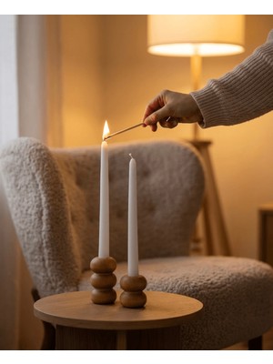 U Atölye Ikili Ahşap Şamdan Seti