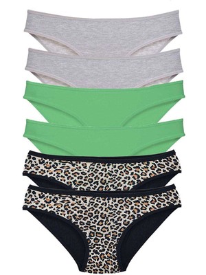 Beruflic 6 Adet Likralı Kadın Slip Külot Leopar Gri Yeşil