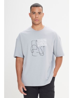 Altınyıldız Classics Oversize Bol Kesim Bisiklet Yaka %100 Pamuk Baskılı Tişört